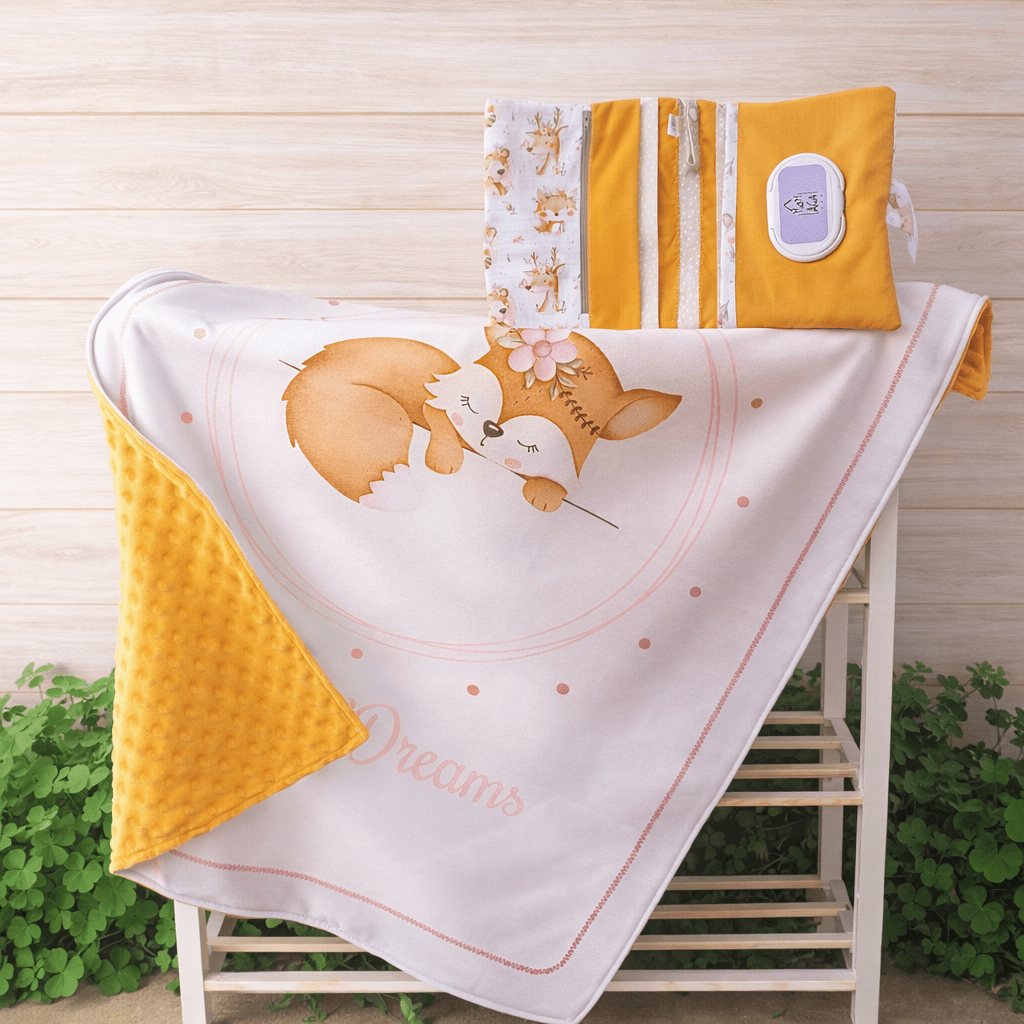 copertina neonato in cotone imbottita con fantasia volpe morbida e calda